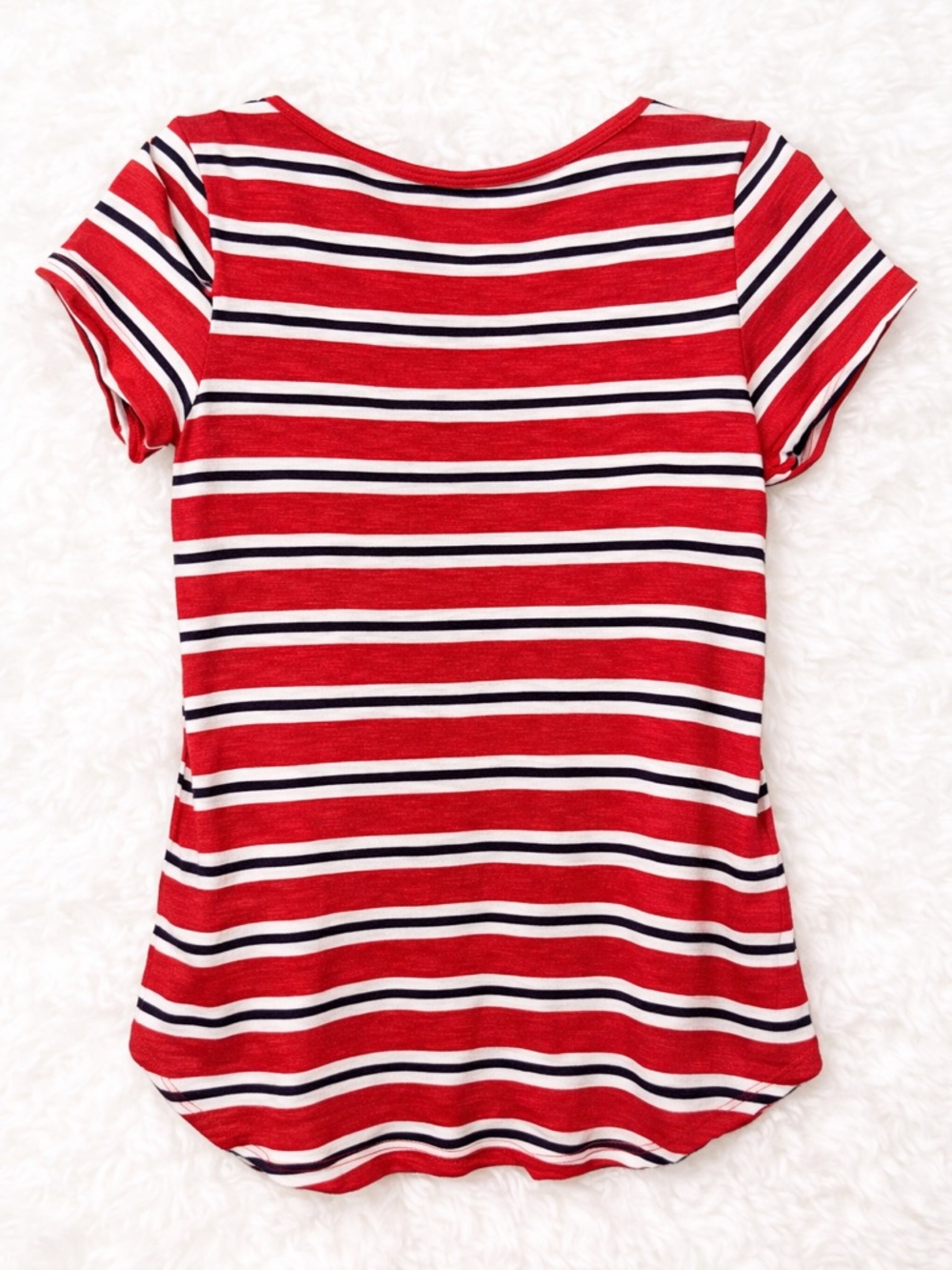Maurices 24/7 Striped Crisscross Neck Top Red White Black Size S - Picture 2 of 4